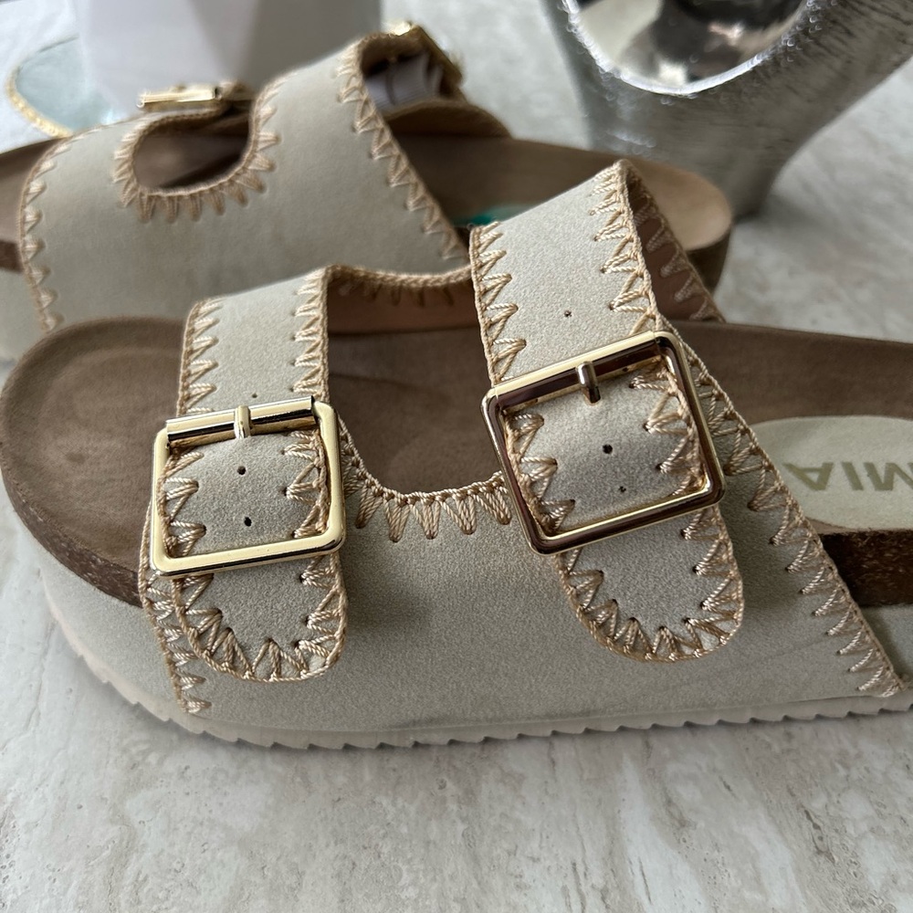 MIA Tan/Gold Platform Sandals with Buckle